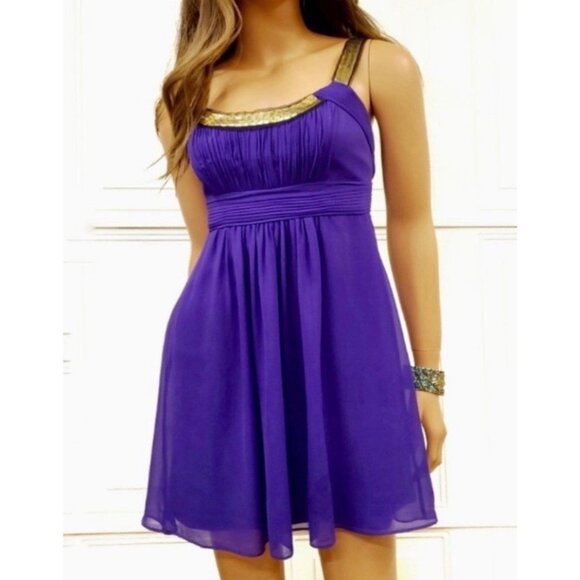 BCBG Maxazria Milkmaid Mini Dress Size 10 Purple Silk Y2k Fairy Whimsigoth Party - Picture 1 of 14